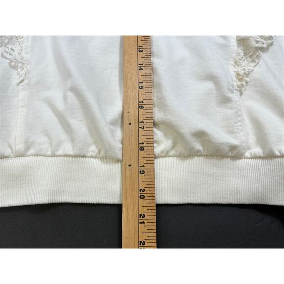 By Anthropologie Ruffle-Sleeve Sweatshirt Top Medium White Eyelet Lace - Picture 7 of 8
